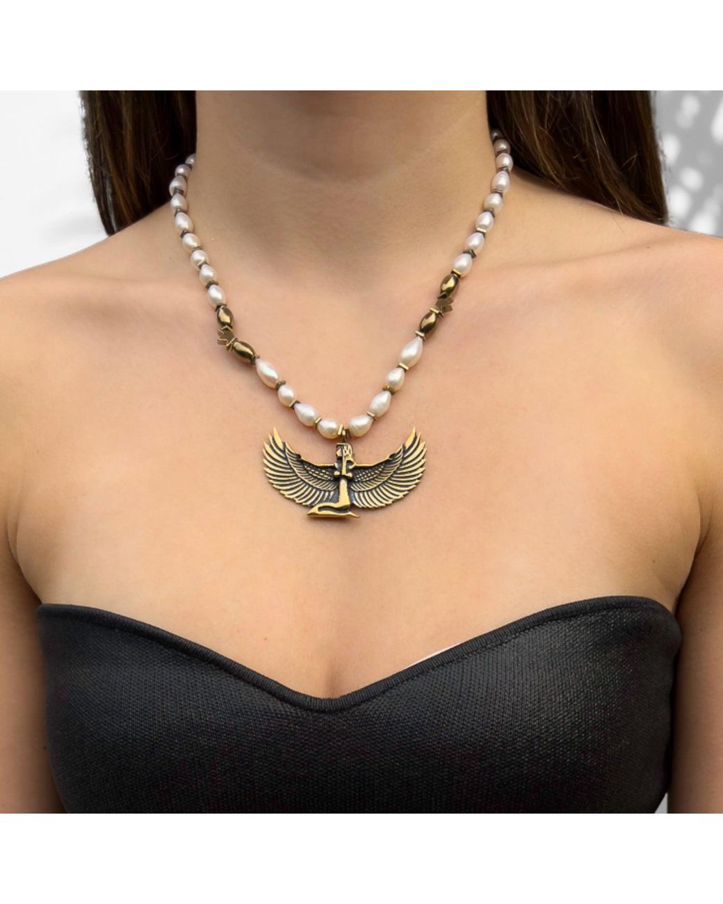 Ebru Jewelry Multicolor Teardrop Pearl Magical Goddess Isis Pendant Beaded Necklace