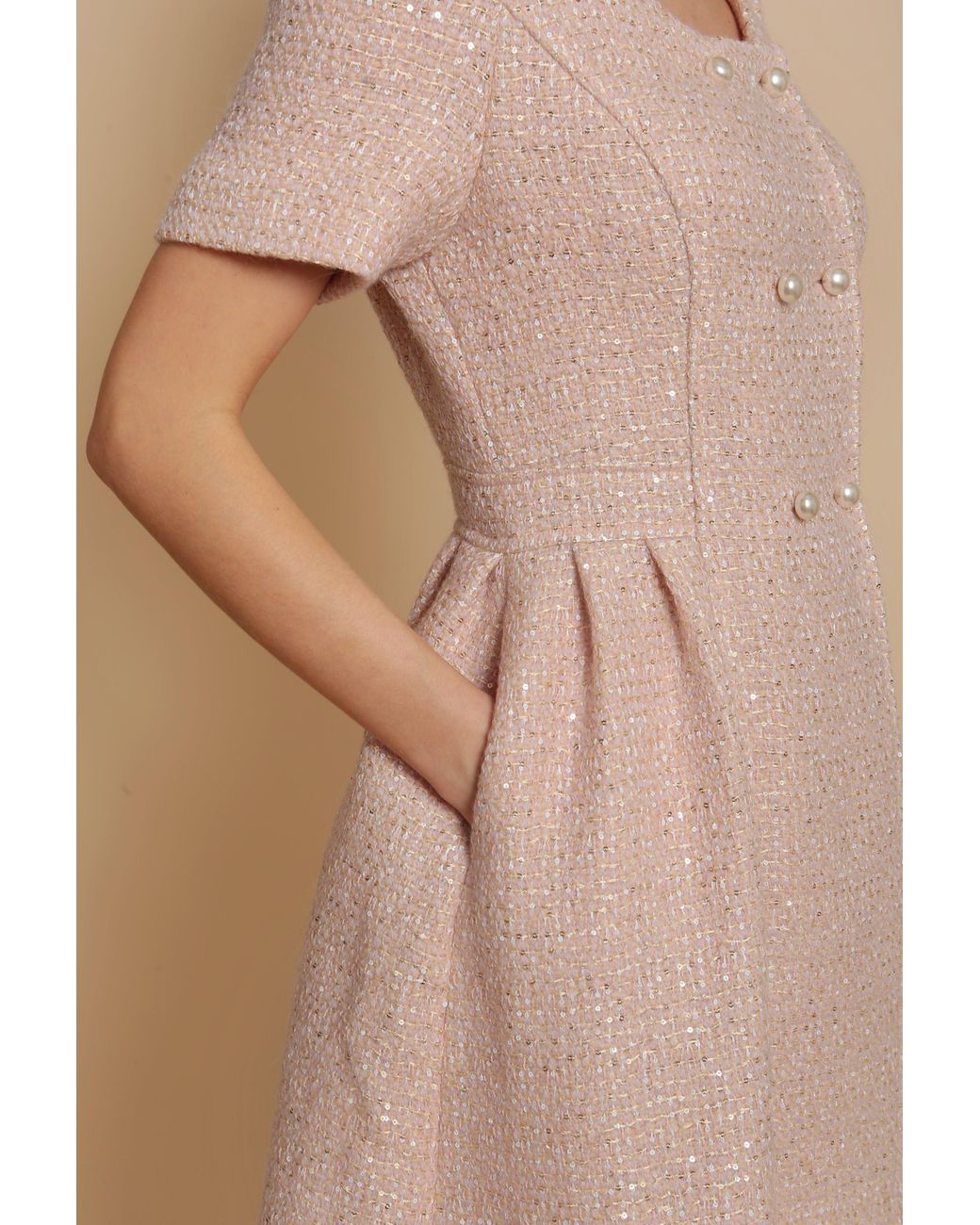 Santinni Pink 'Golden Age' Wool Tweed Dress Coat