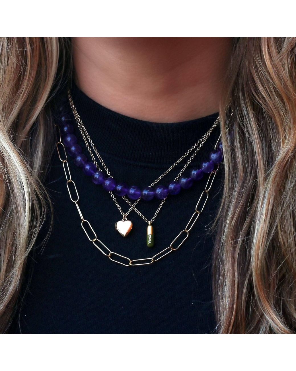 Kris Nations Purple Amethyst Gemstone Baller Beaded Necklace