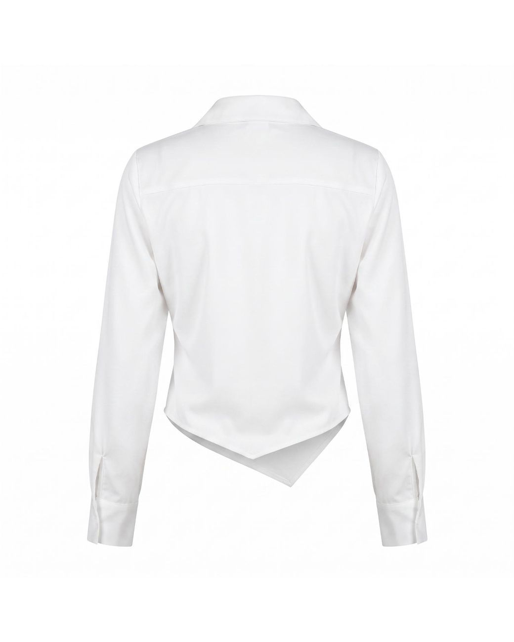 Modenaire White Collared Button Front Blouse With Asymmetrical Hem Detail
