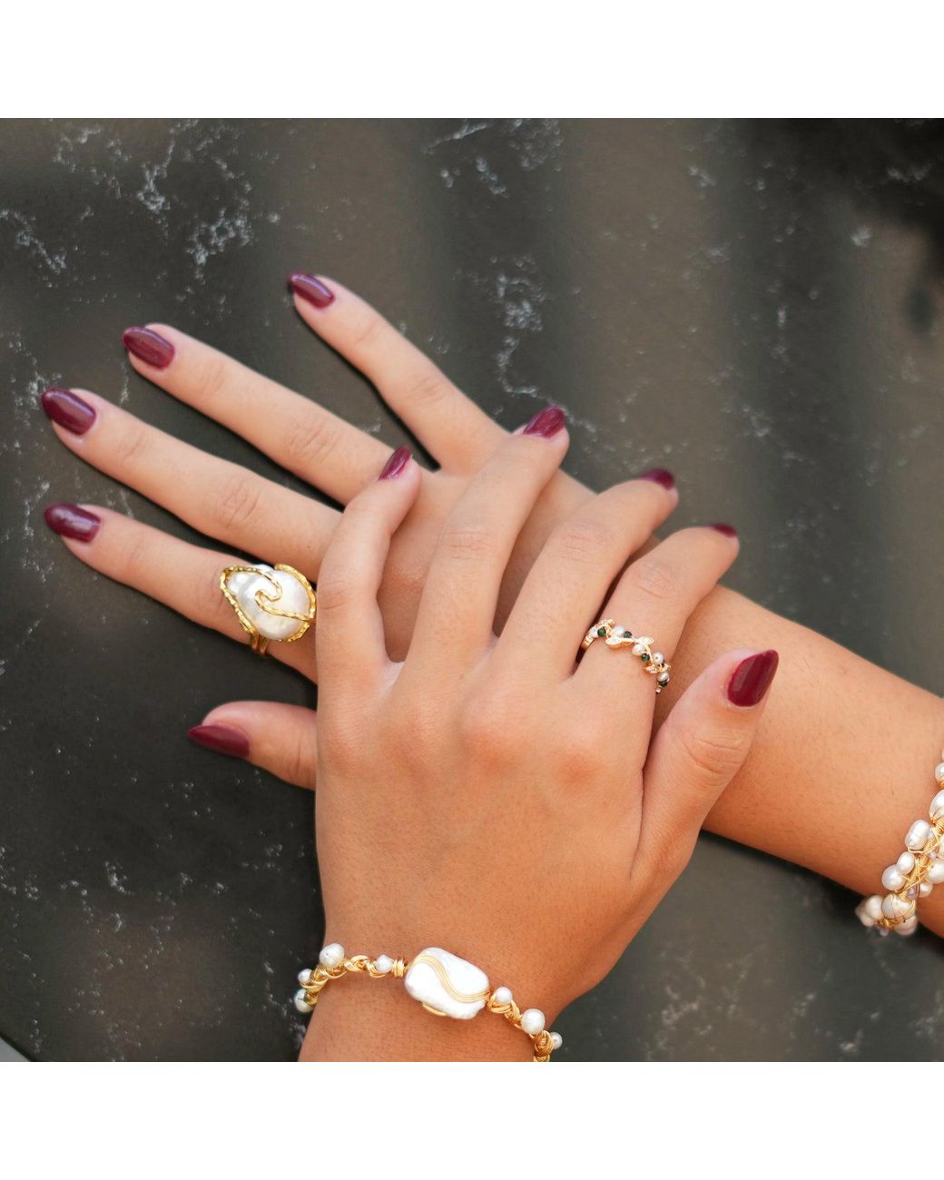 Ebru Jewelry Metallic Baroque Pearl Design Isis Chunky Ring