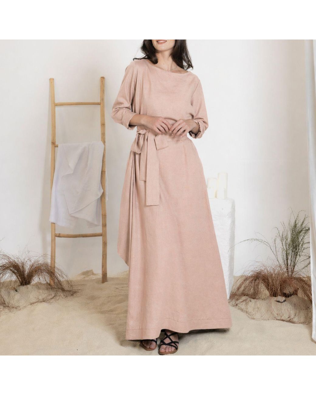 Nikka Place Pink Long Linen Boho Beach Dress