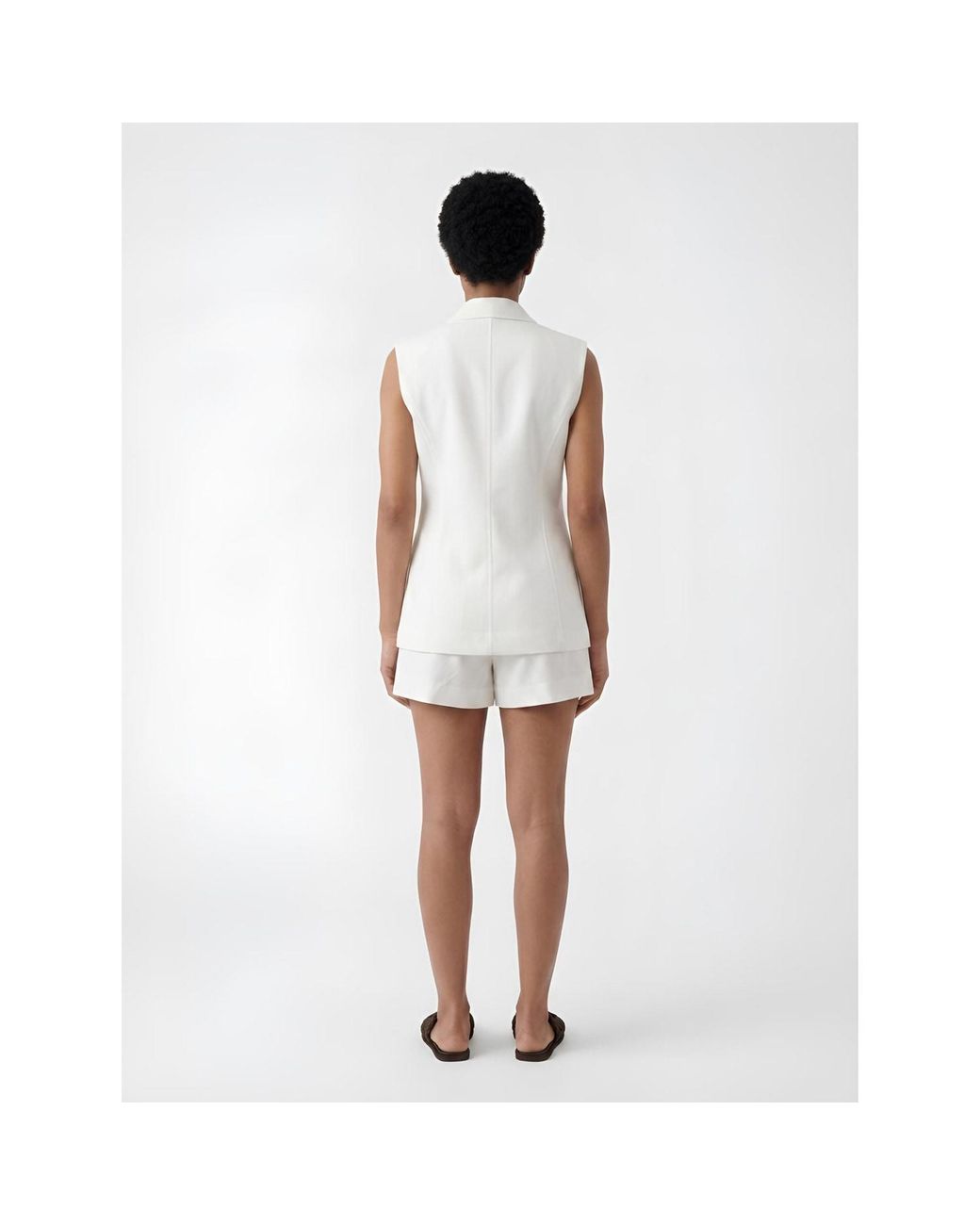 Women & Women White Ecru Cotton Vest Shirt With Decorative Belt
