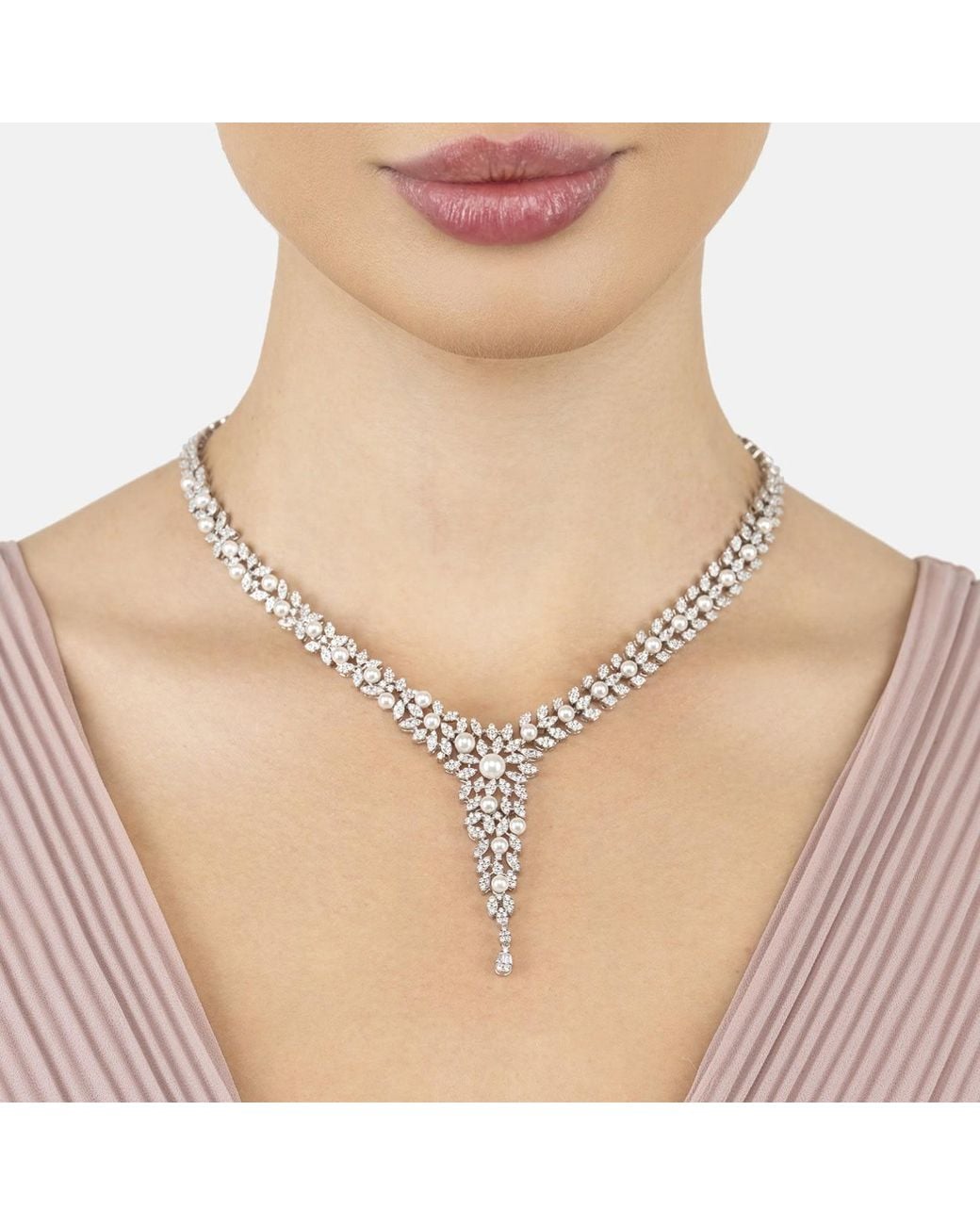 Latelita London White Neutrals Marquise Statement Necklace Pearl