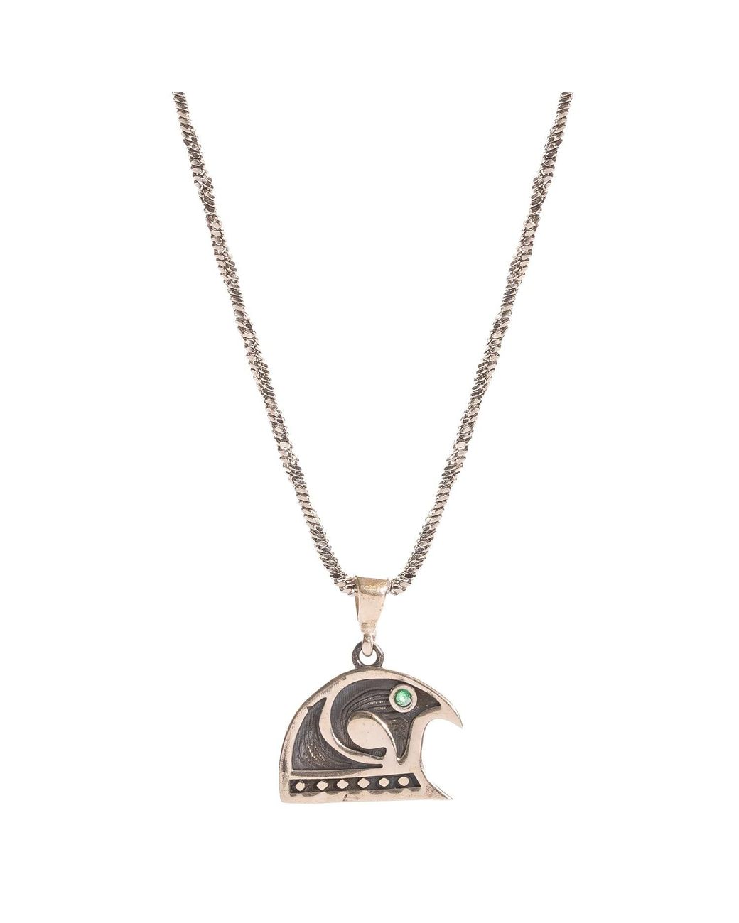 Ebru Jewelry Metallic Guardian Falcon Emerald Eye Necklace for men