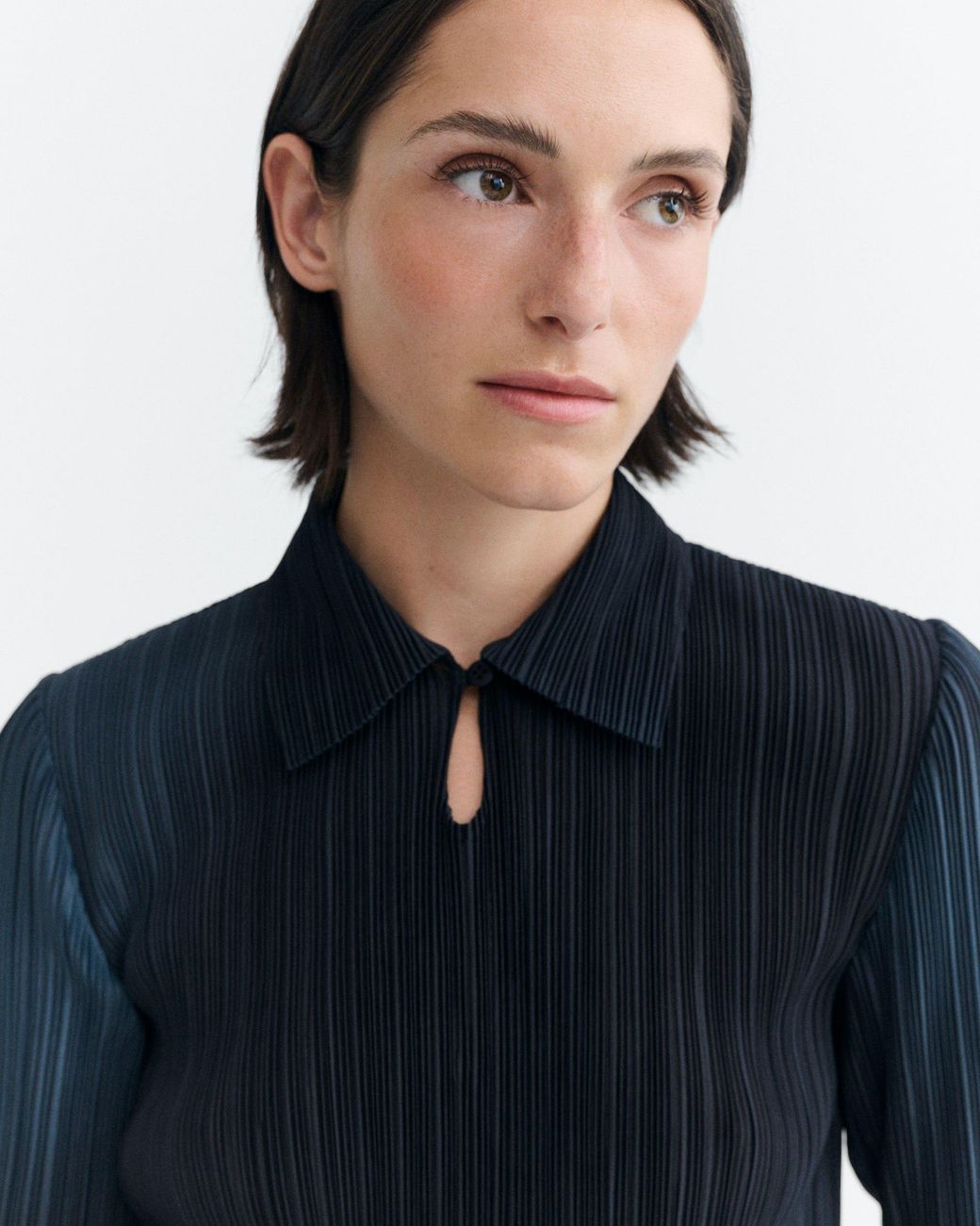Thinking Mu Blue Whisper Agostina Pleated Top