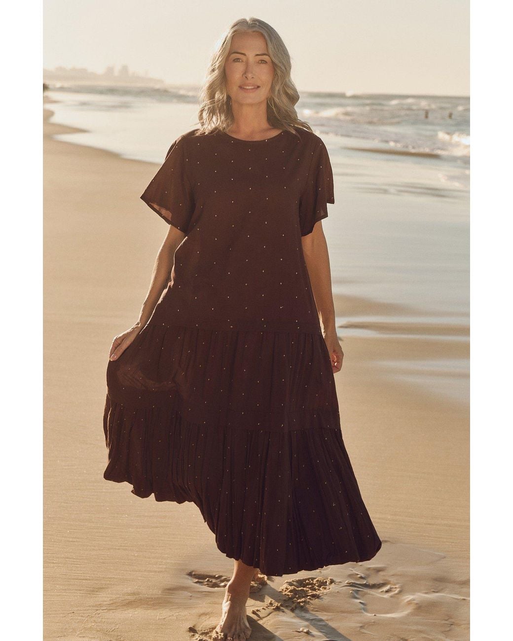 Adrift Clothing Brown Millie Reversible Flutter Sleeve Dress
