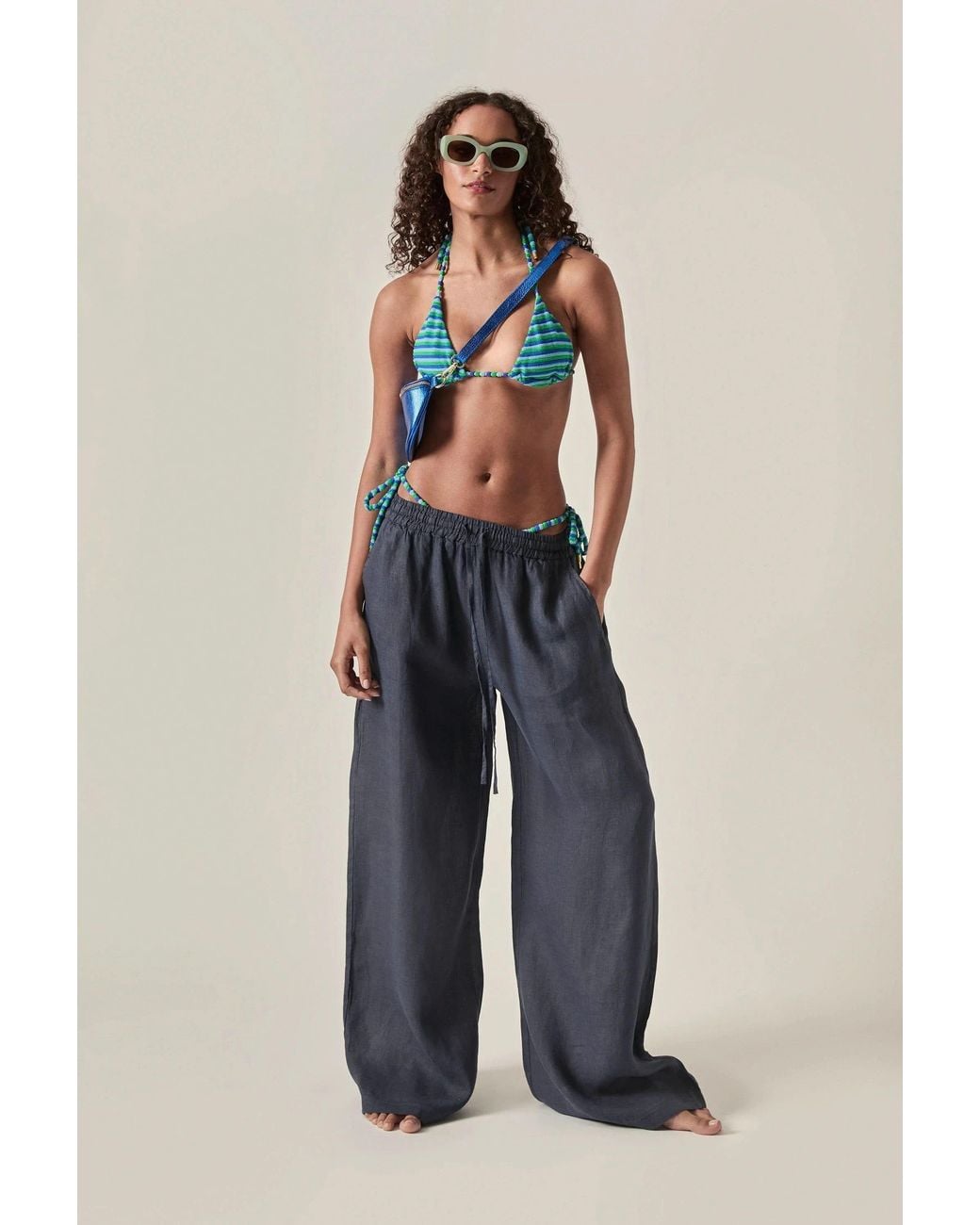James Lakeland Blue Pure Linen Trousers