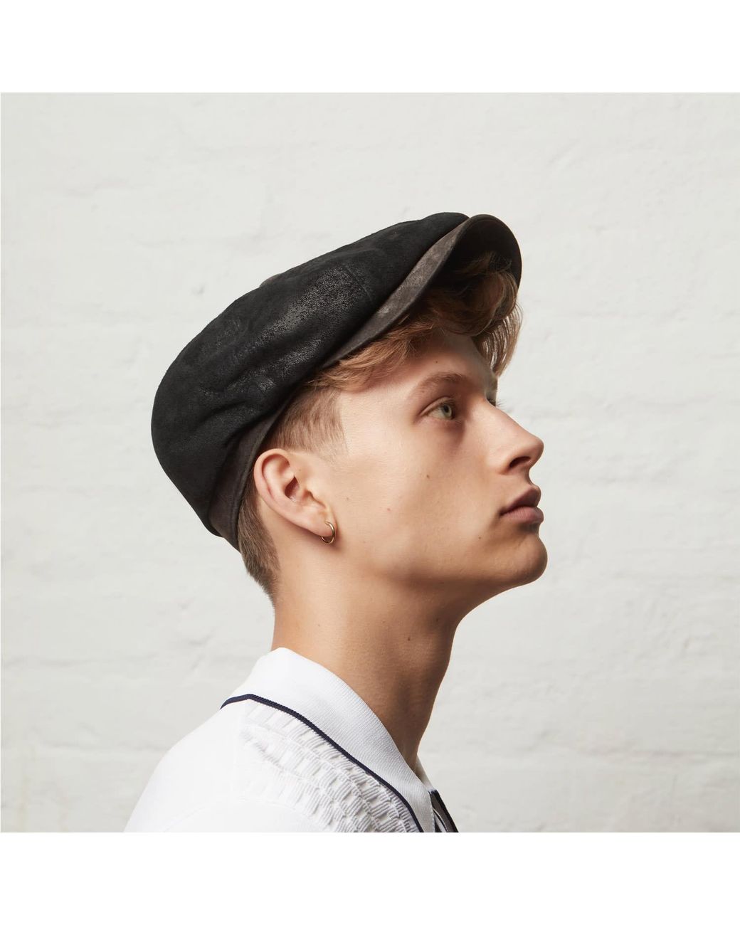Dasmarca Hats Black Oliver Leather Bakerboy Newsboy Peaky Cap For for men