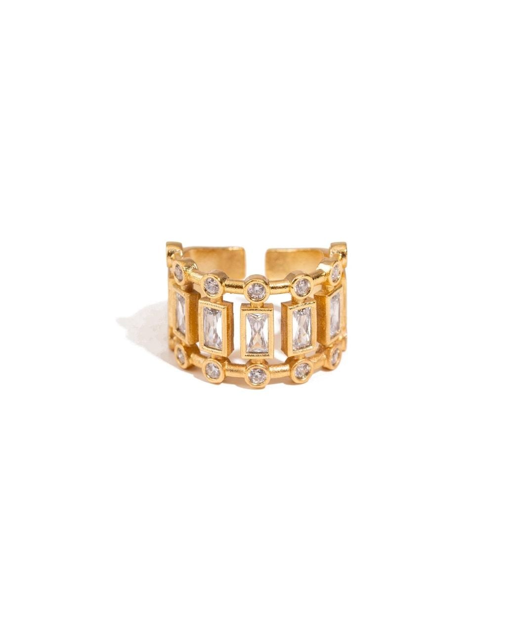Ebru Jewelry Metallic Radiant Majesty Diamond Adjustable Cuff Ring