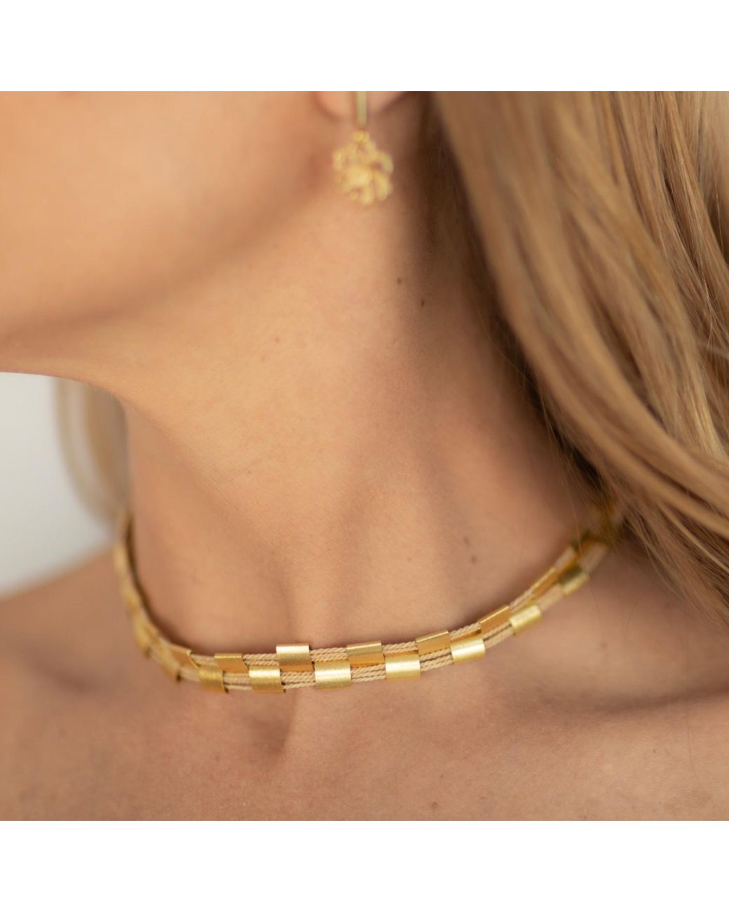 Nart Nature Making Art Metallic The Chain Buriti Natural Fiber Necklace