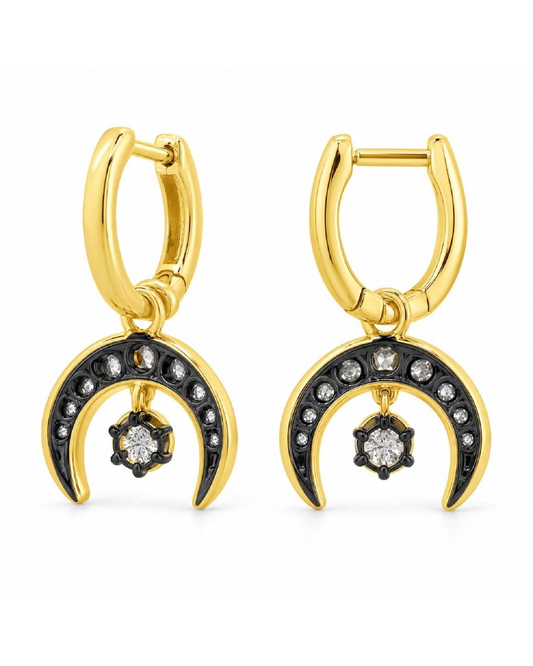 Artisan Metallic 14K Diamond Crescent Half Moon Hoop Earrings