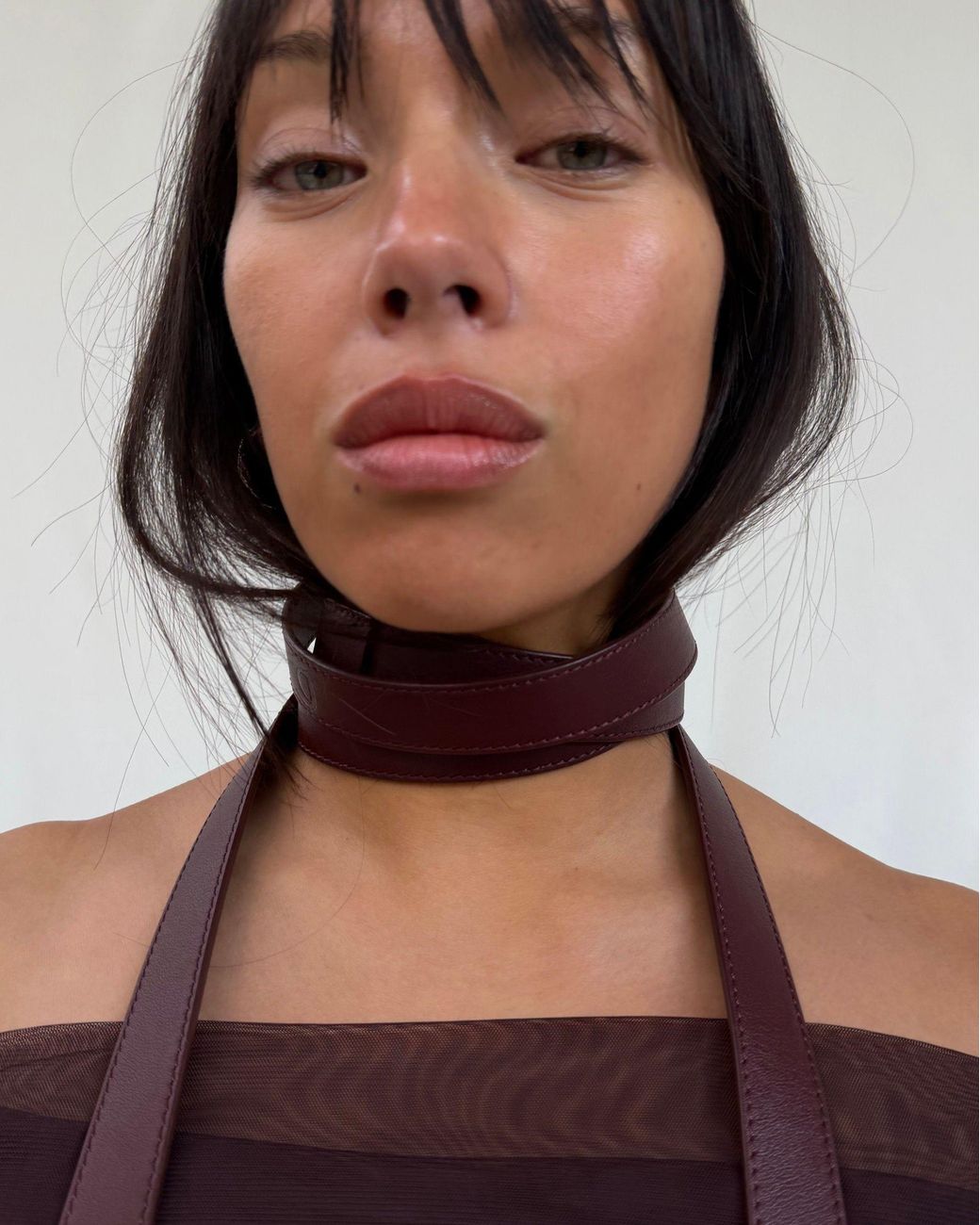 GYUNIA Black Eva Harness Belt Burgundy Leather