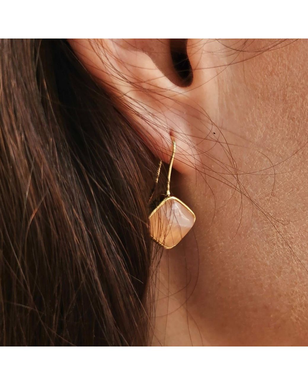 Farra Metallic Moonstone Square Shaped Minimalist Earrings