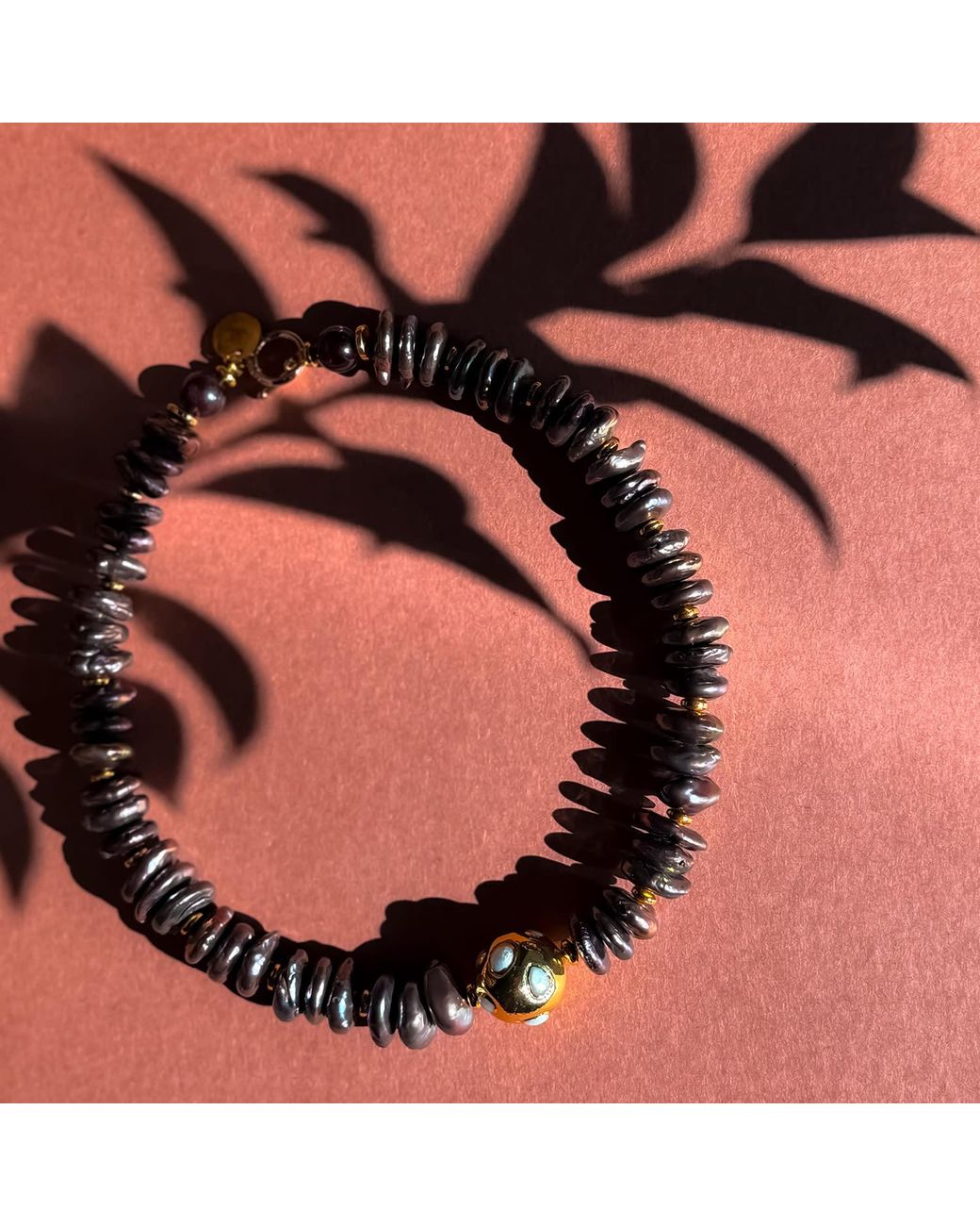 Edgar Navarro Jewelry Black Navarro Mother Of Pearl & Pearl-Encrusted Golden Bead Necklace