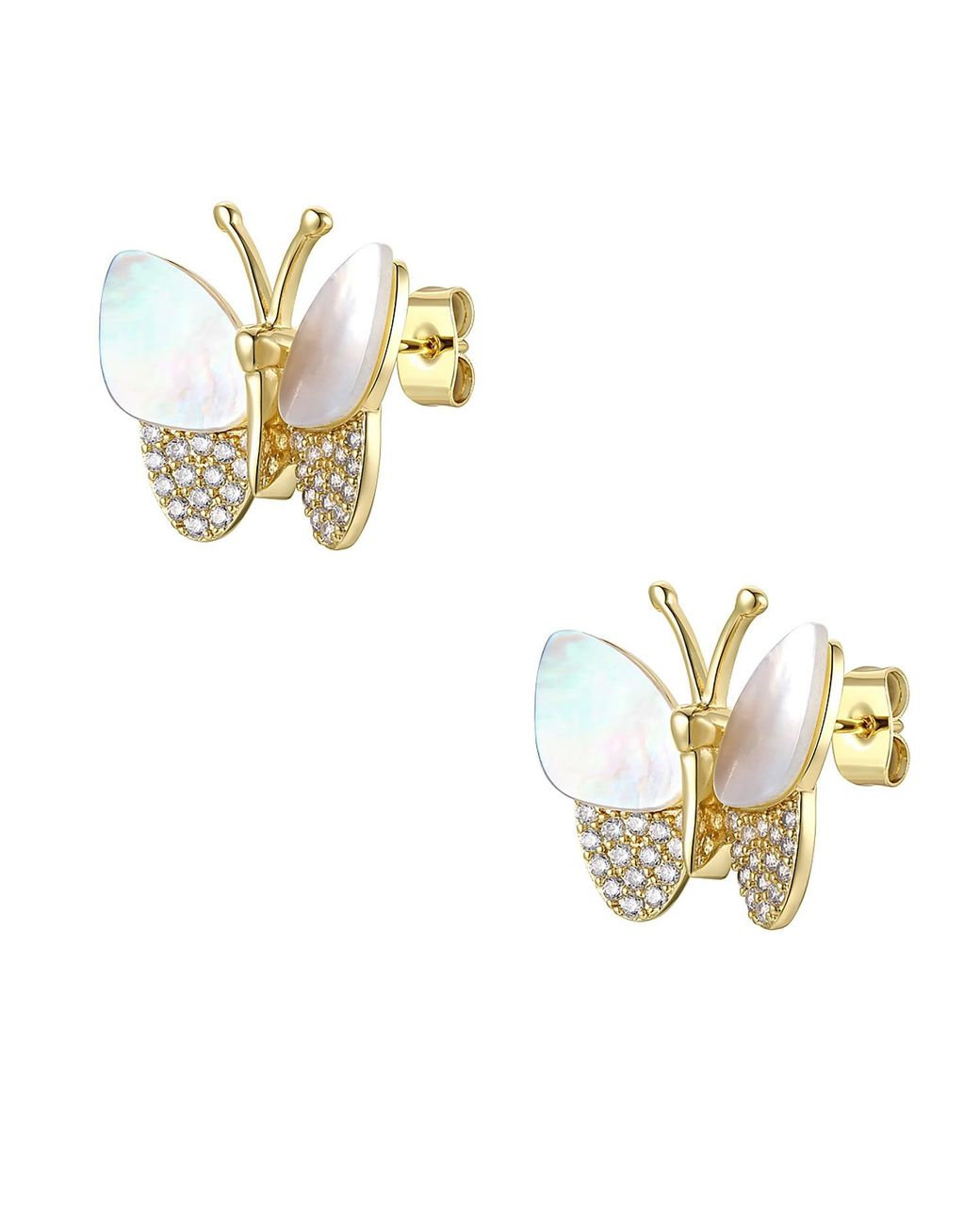 Genevive Jewelry Metallic Rachel Glauber Plated Sterling With Mother Of Pearl & Diamond Cubic Zirconia Butterfly Stud Earrings