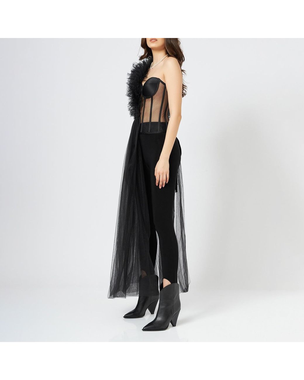 LIA ARAM Black Deconstructed Ruffled Corset