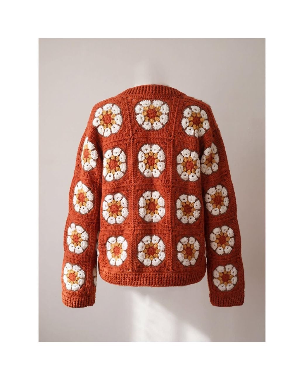 Ana Chic Brown Burnt Daisy Handmade Crochet Cardigan