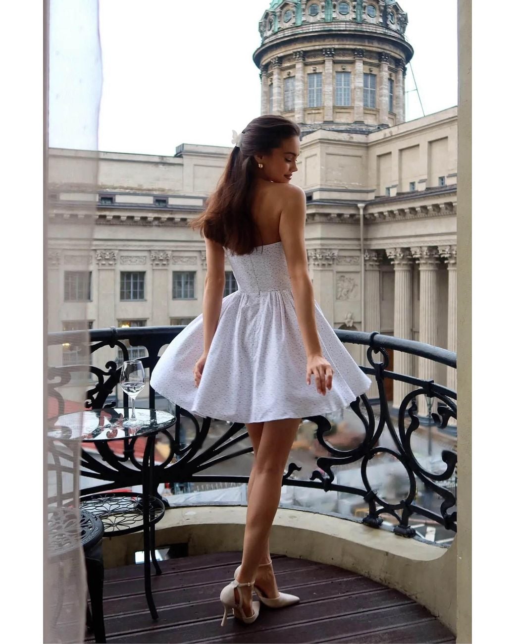 POST MERIDIEM White Tuck Corset Mini Dress