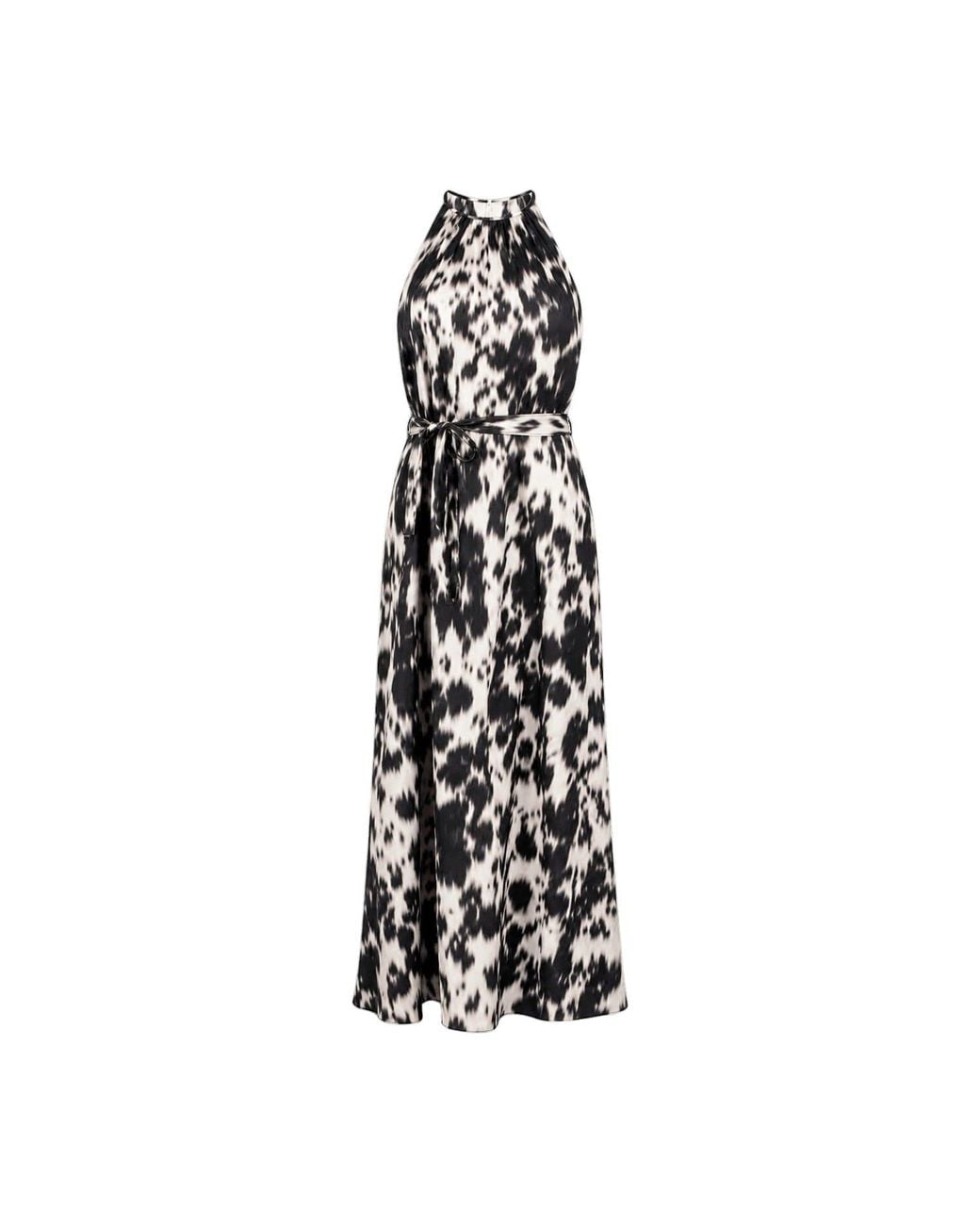 Oh!Zuza Black Neutrals Echo Satin Viscose Rayon Maxi Dress With Belt