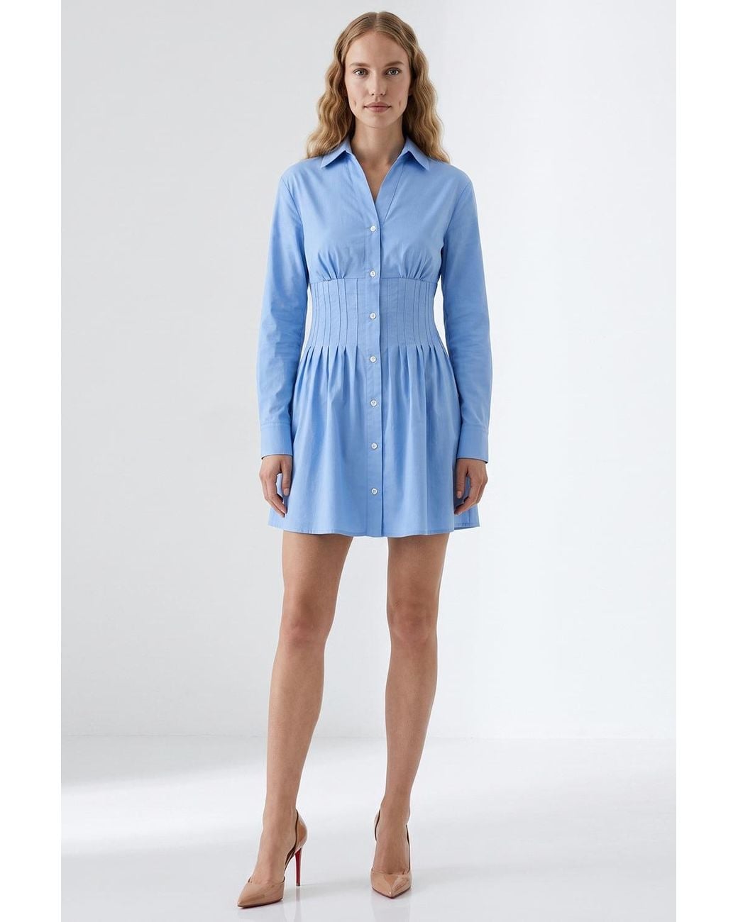 Exquise Blue Christine Fitted Mini Dress With Metal Buttons