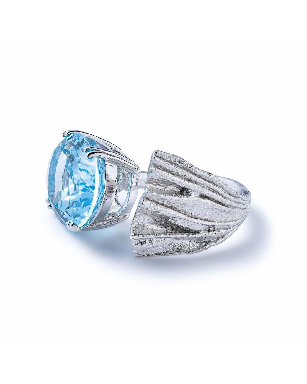 German Kabirski Blue Caelum Textured Open Ring With Natural Oval Cut Topaz