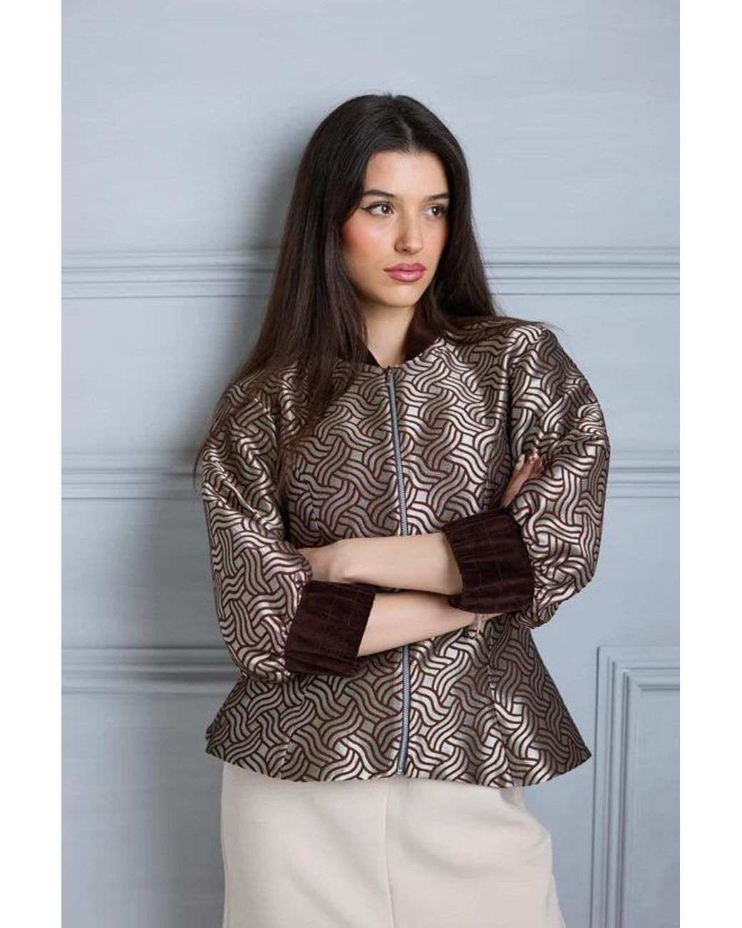 Lioness by Tf Brown Dazzle Chocolate Shimmery Fitted Jacket Blouse