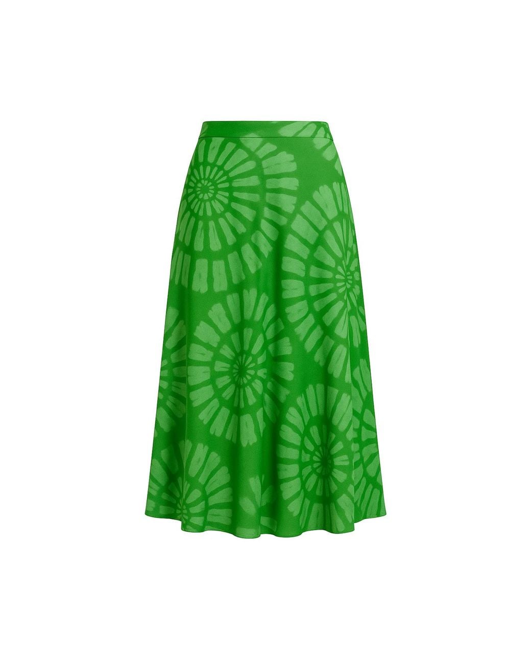 Tantra Spain Sl Green Midi Skirt With Silk, Geometric Print, Flare, And Elastic Waistband