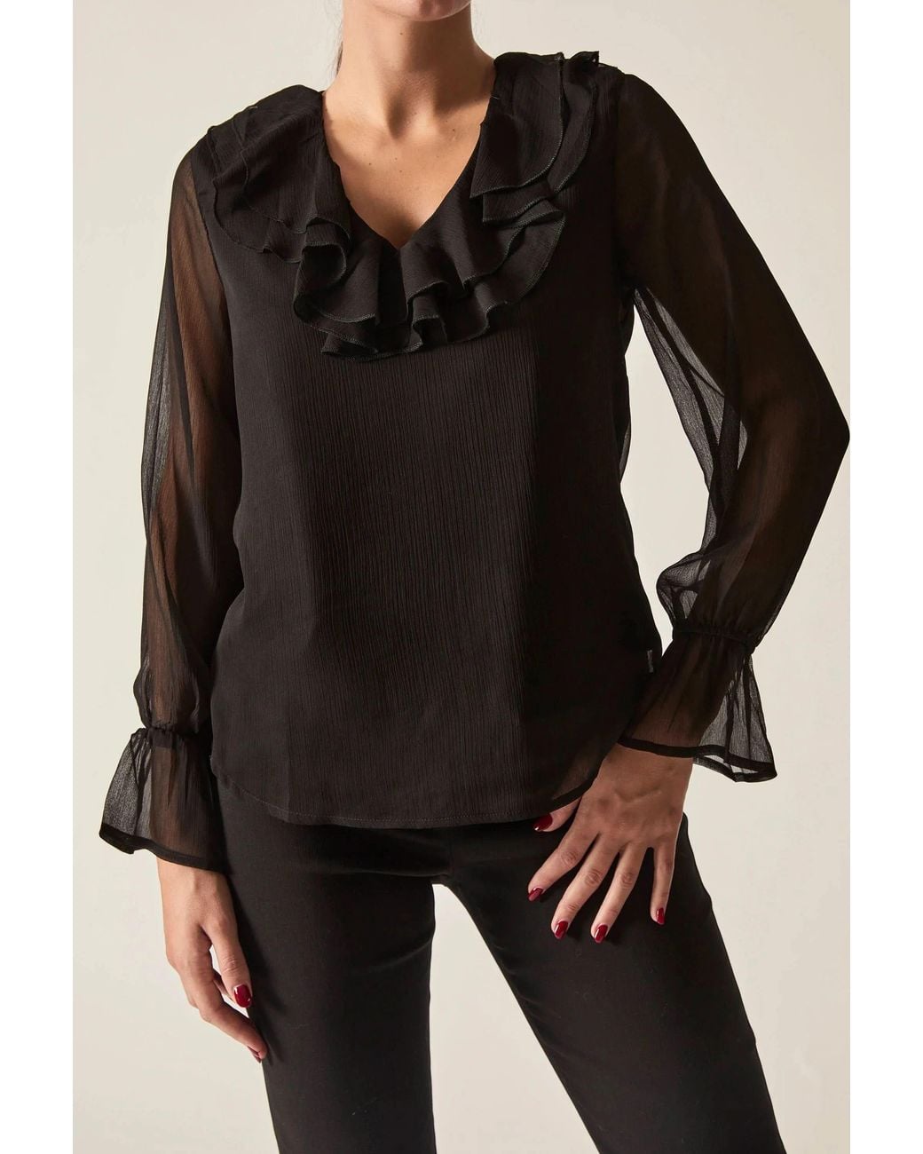 James Lakeland Black Ruffle Blouse