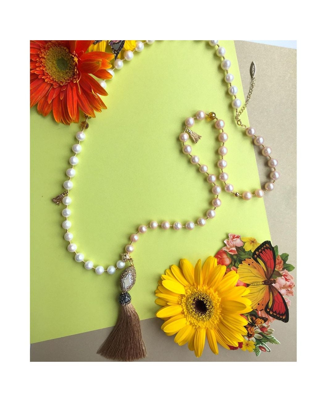 Farra Metallic Freswater Pearls With Rhinestone Tassel Multi-Way Necklace