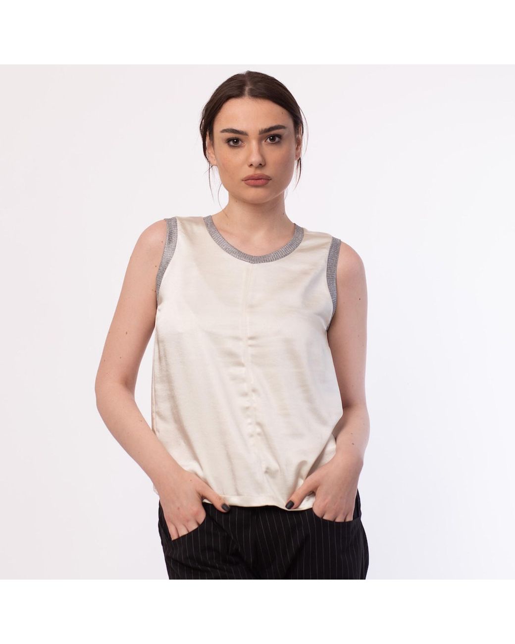 Silvia Serban Gray Reversible Satin Top