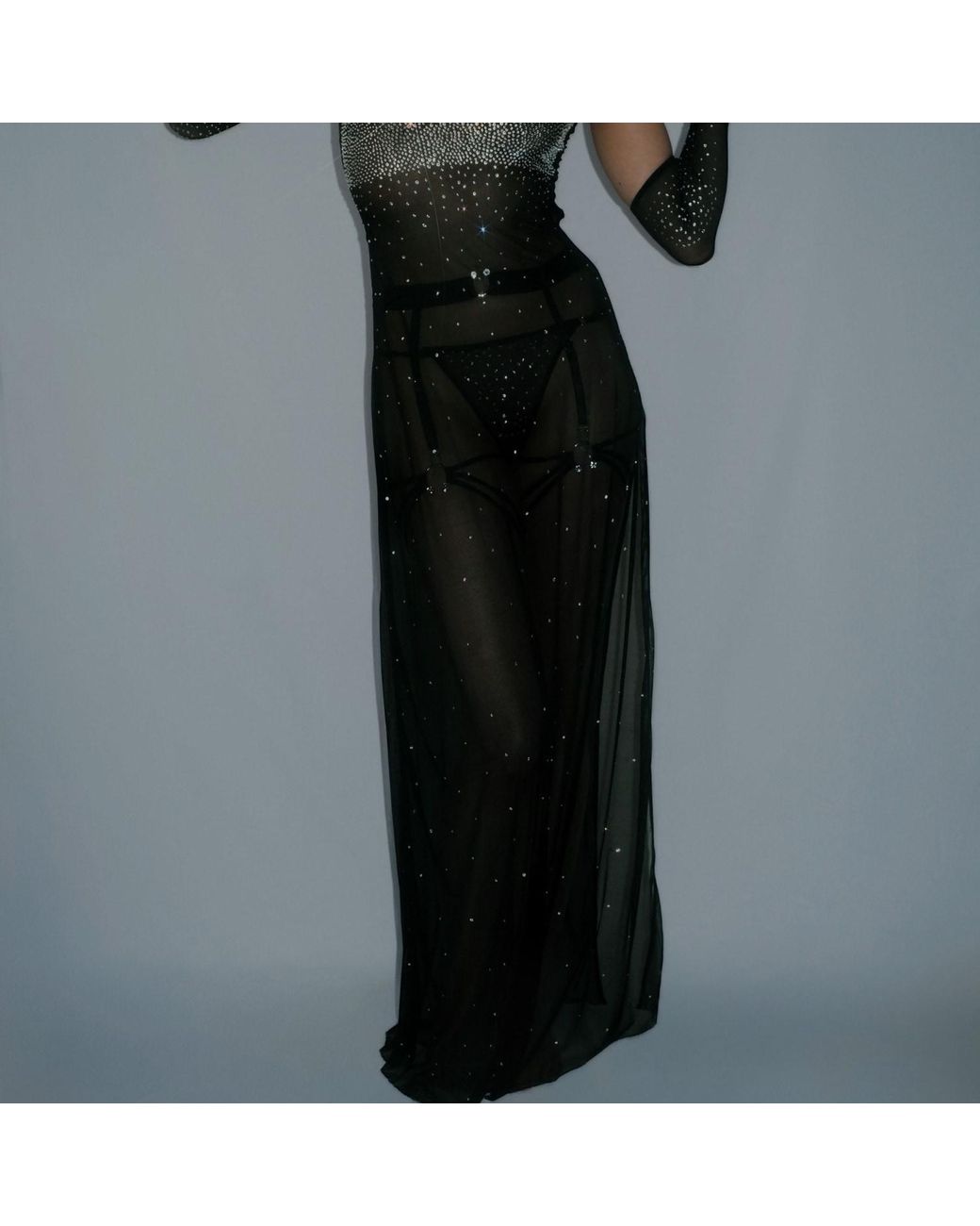 Empress Mimi Black Astria Sheer Dress With Crystal Details