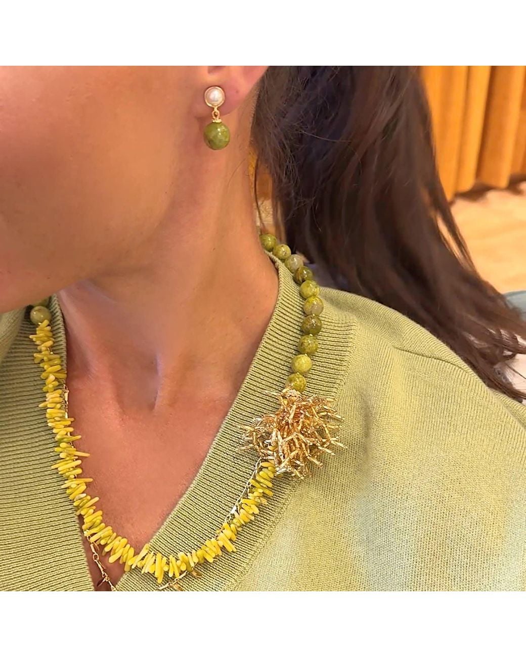 Farra Metallic Boho Chic Opal And Bamboo Coral With Removable Pin Necklace