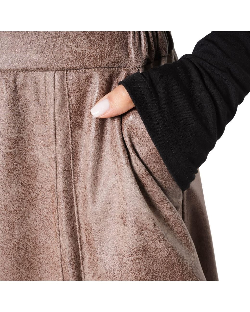 Metamorph Brown Wide-Leg Faux Suede Trousers With Buttons