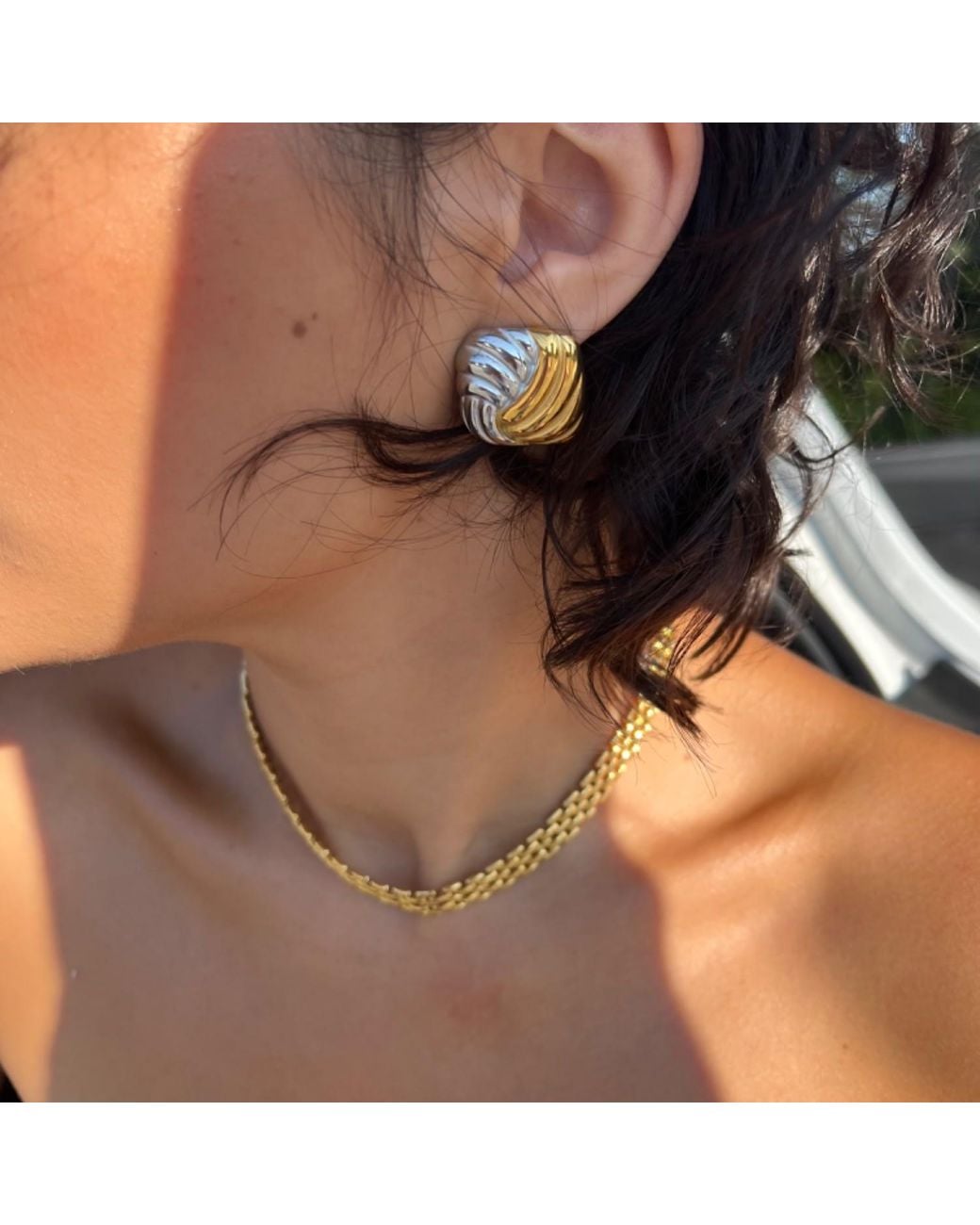 Nazzar Metallic Two Tone Knot Square Vintage Earrings