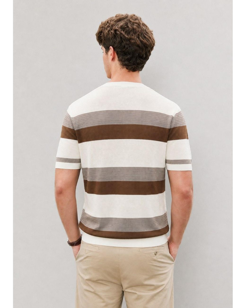 Vayla Natural Neutrals & Mocha Short Sleeve Striped Knitted Top for men