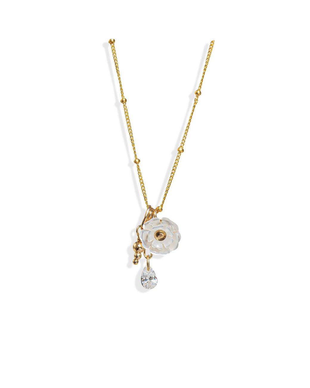 Kate Koel Metallic Pearl Flower Charm Necklace