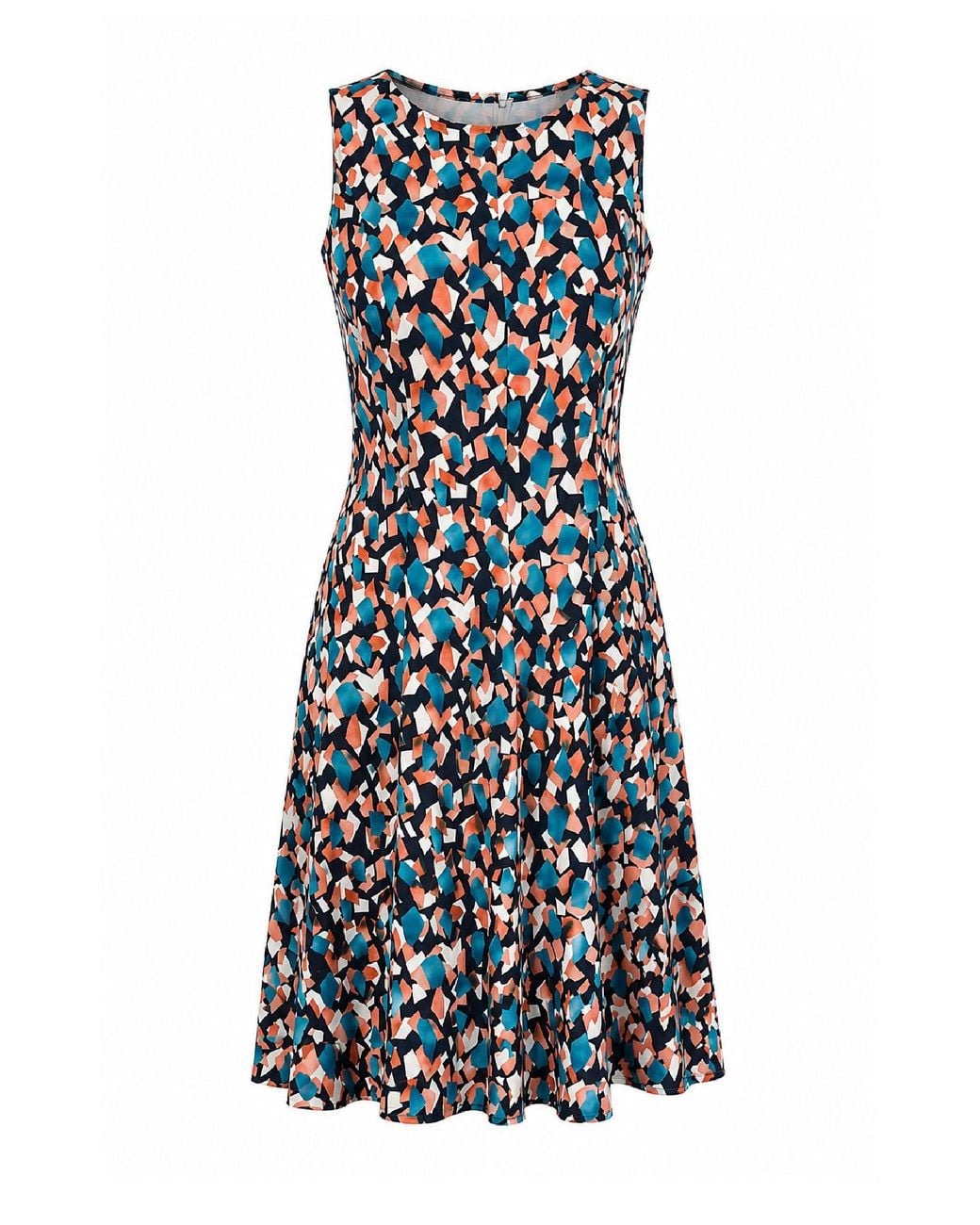 Conquista White Abstract Mosaic Fit & Flare Dress