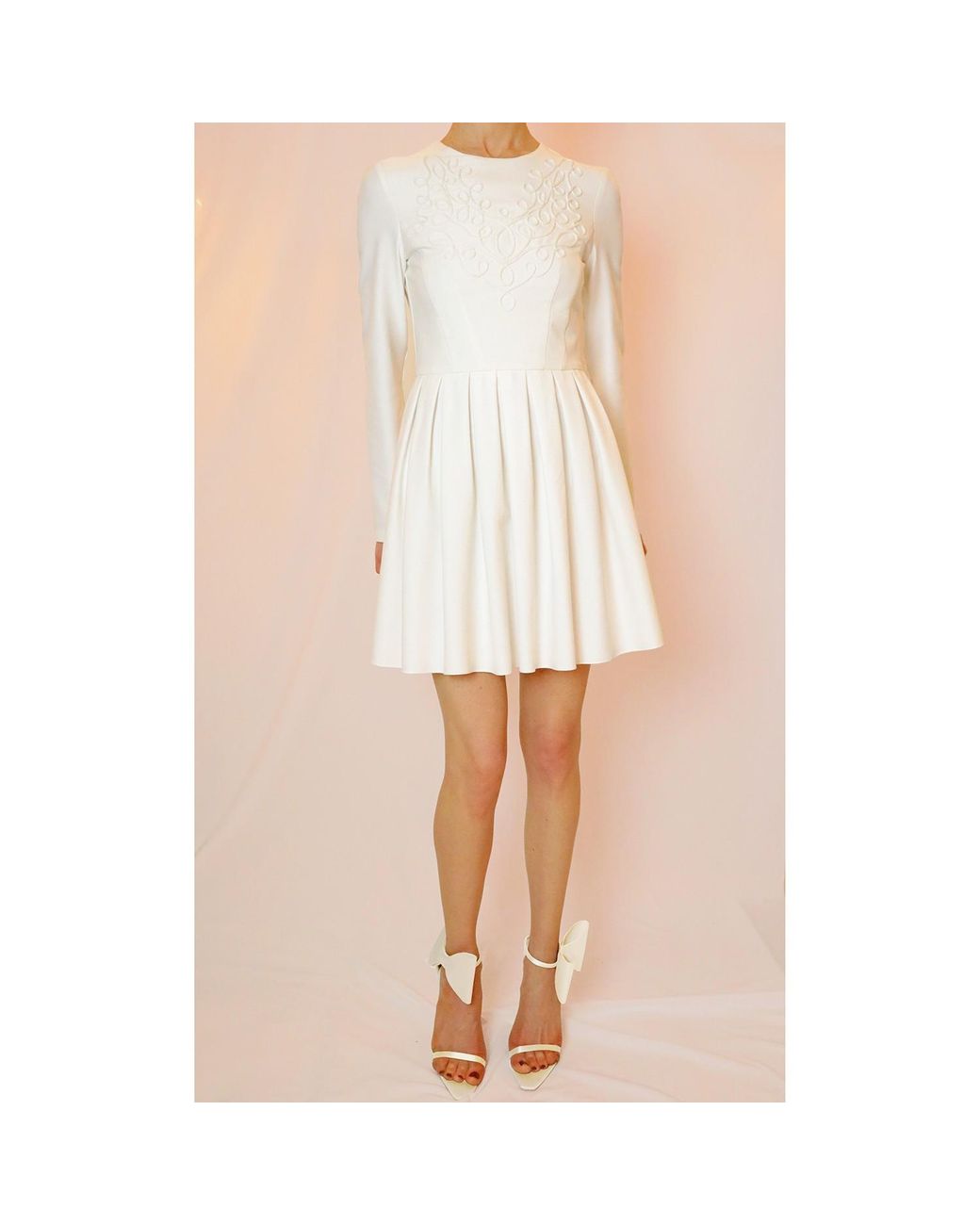 2KStyle White Aurum Pleated Hand-Embroidered Mini Dress