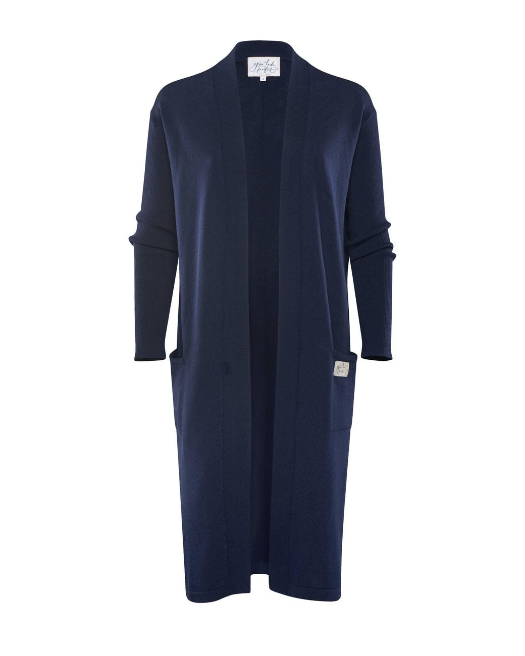 YOU LOOK PERFECT Blue Cardigan Blossom, Long Merino Cardigan With Pockets