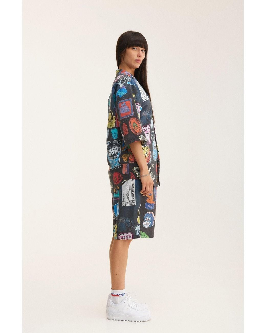 mysimplicated Blue Short Sleeve Shirt And Bermuda Set With Stickers Design