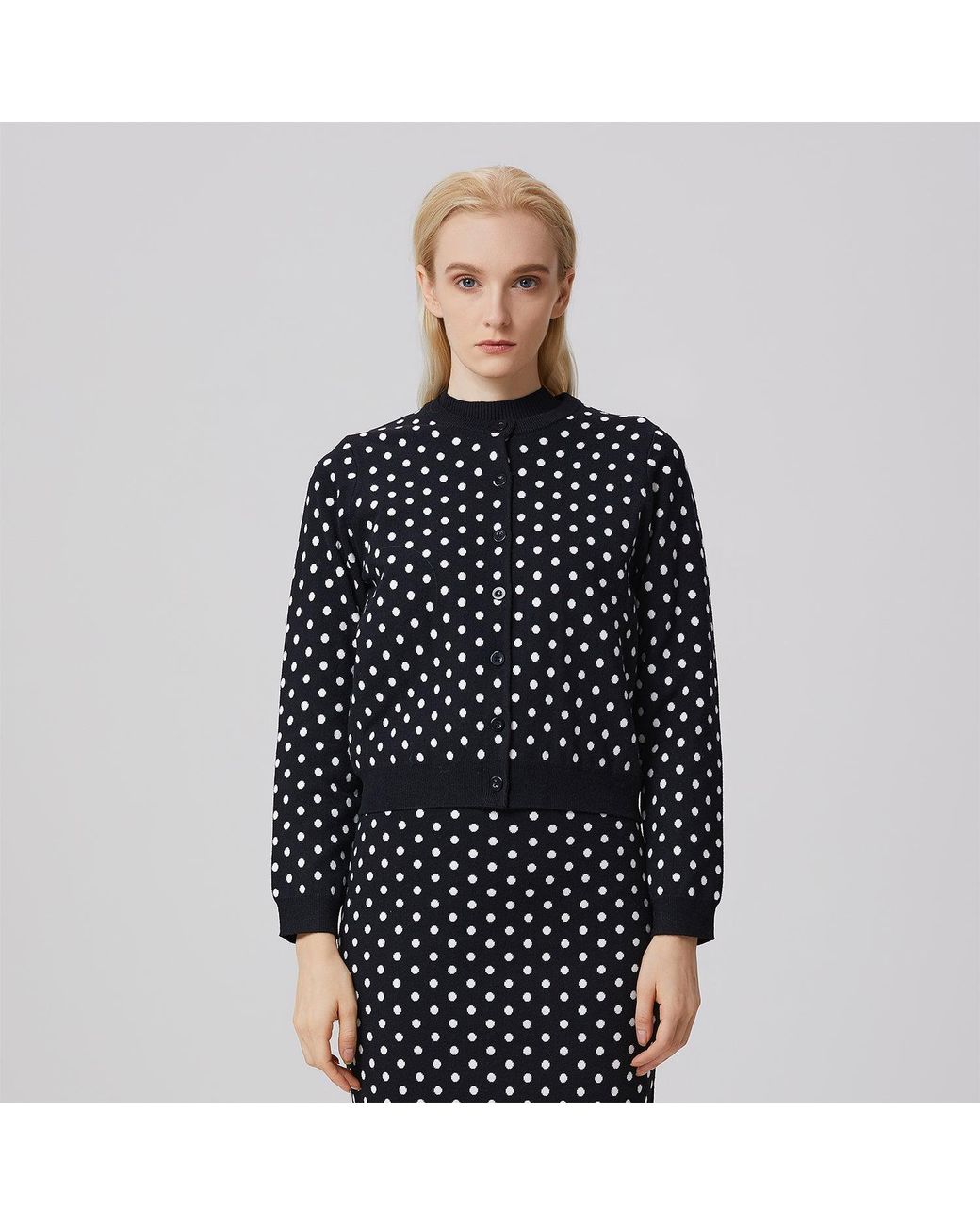 Smart and Joy Black Polka Dots Knitted Cardigan