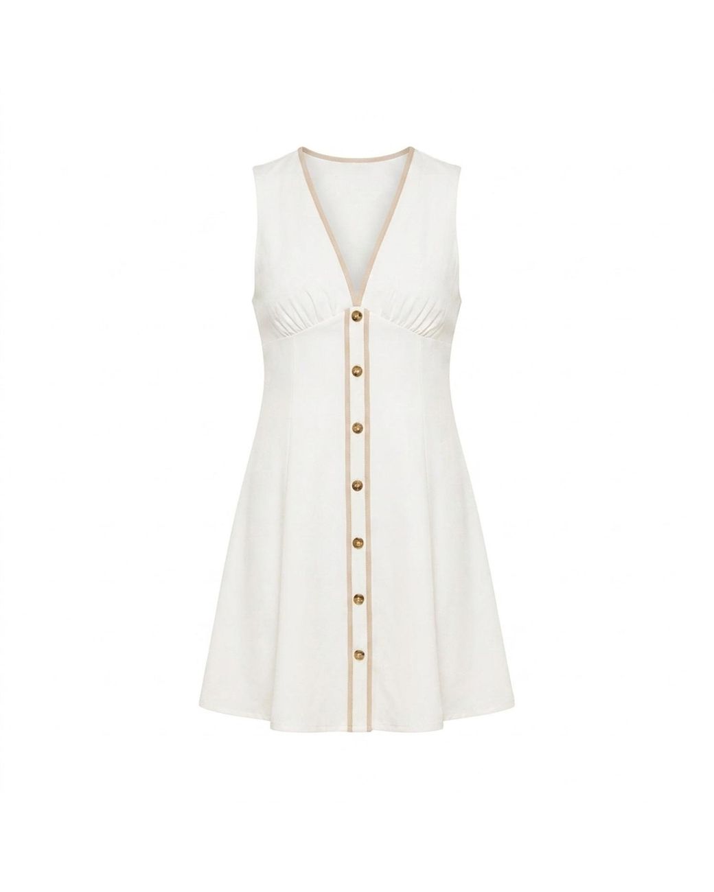 Modenaire White Contrast Trim Mini Dress Button Front