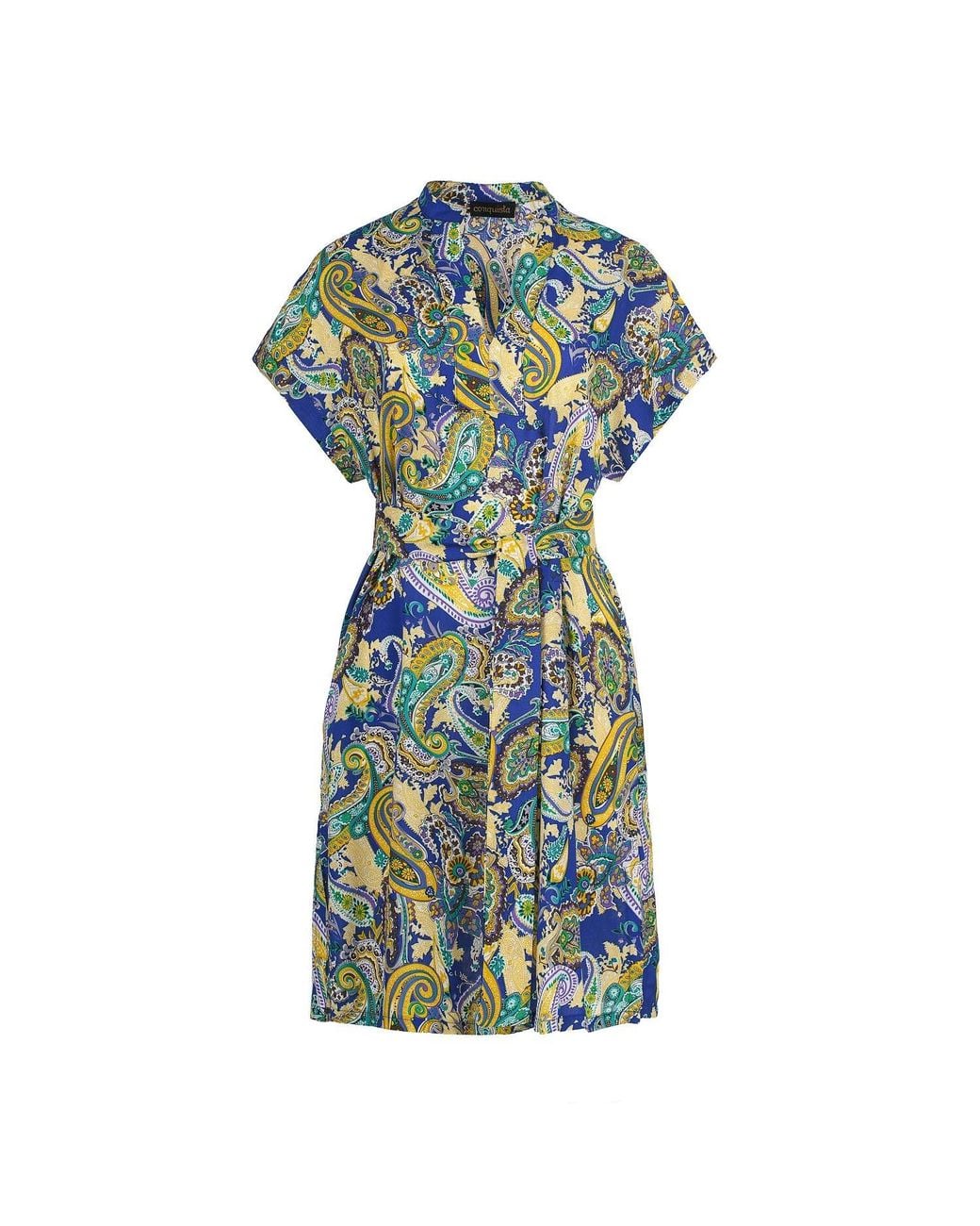 Conquista Blue Paisley Print Dress With Slits