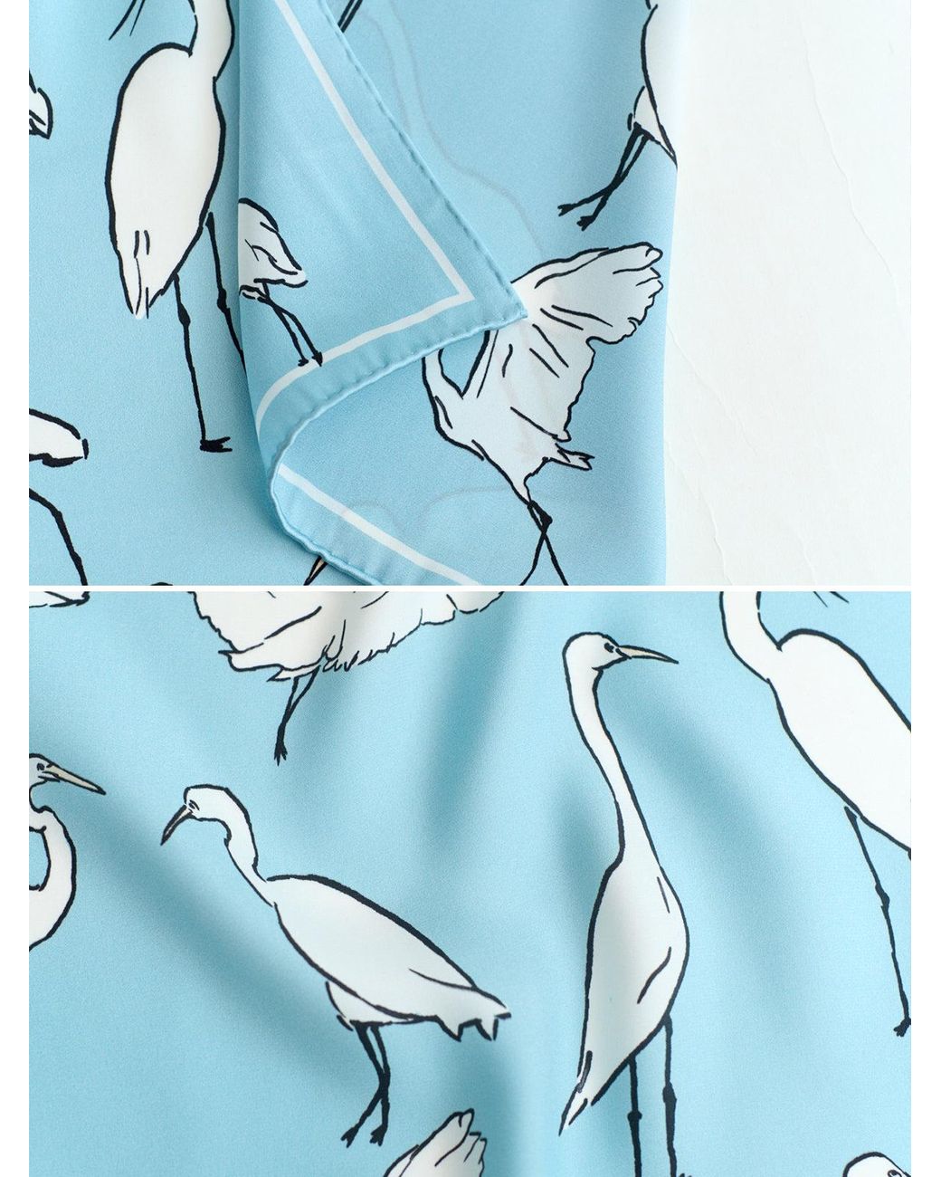 Lost Pattern Blue Little Egret Silk Pocket Square for men