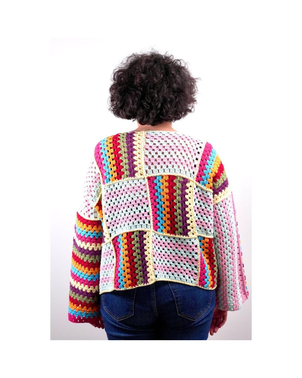 Ana Chic Red Striped Patchwork Handmade Crochet Cardigan