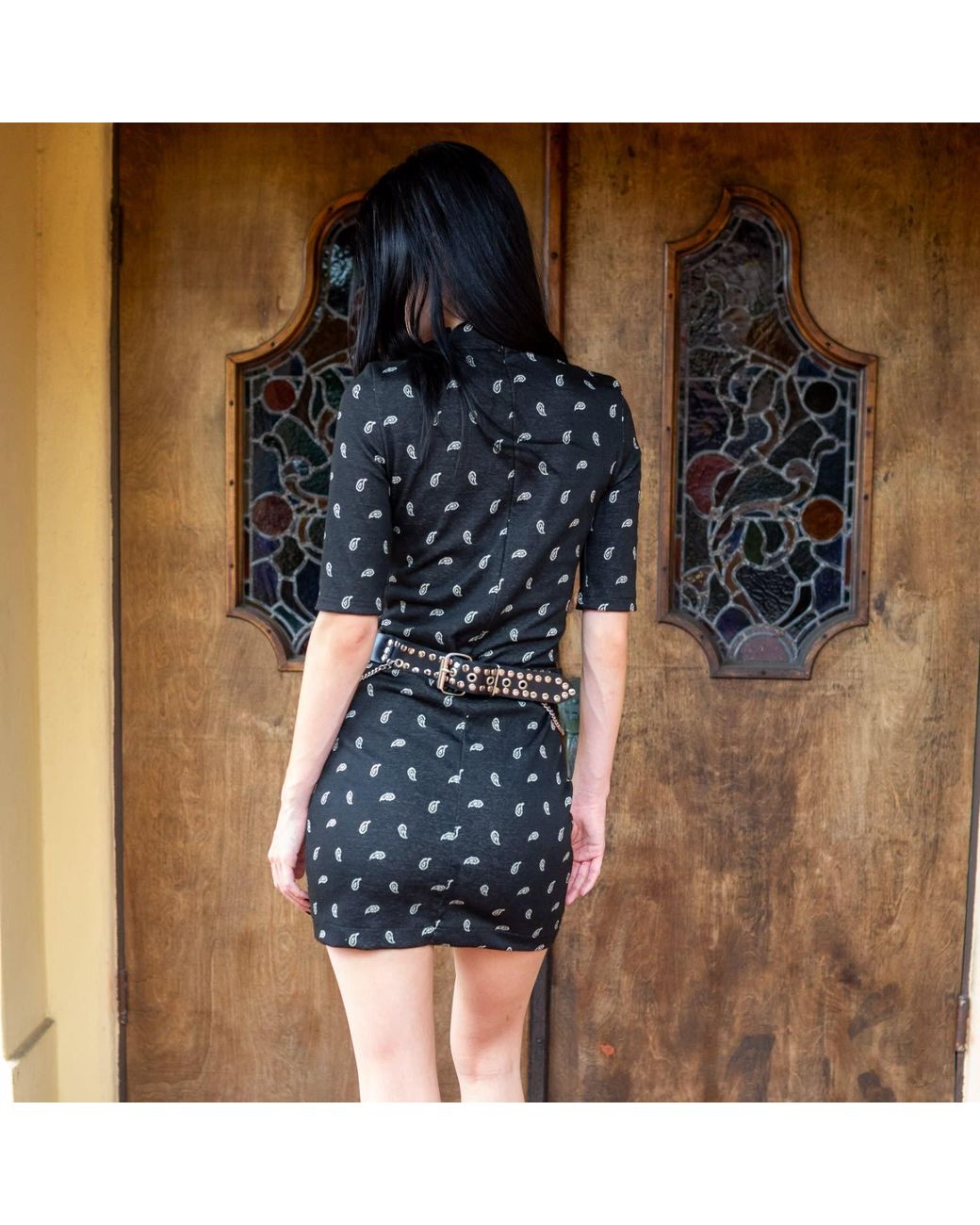 Jennafer Grace Black Paisley Villain Mockneck Mini Dress