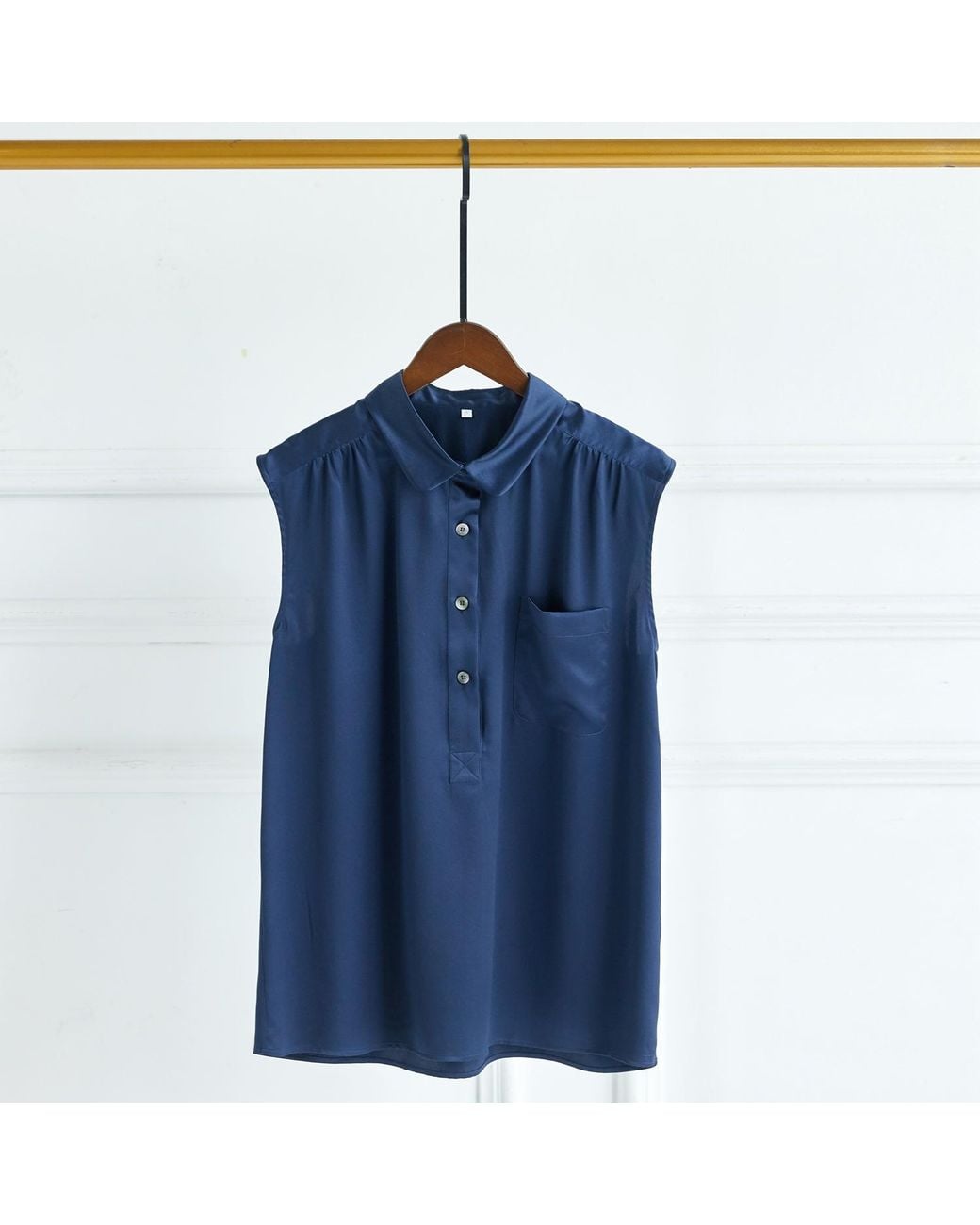 Soft Strokes Silk Blue Pure Silk Pointed Peter Pan Collar Sleeveless Blouse