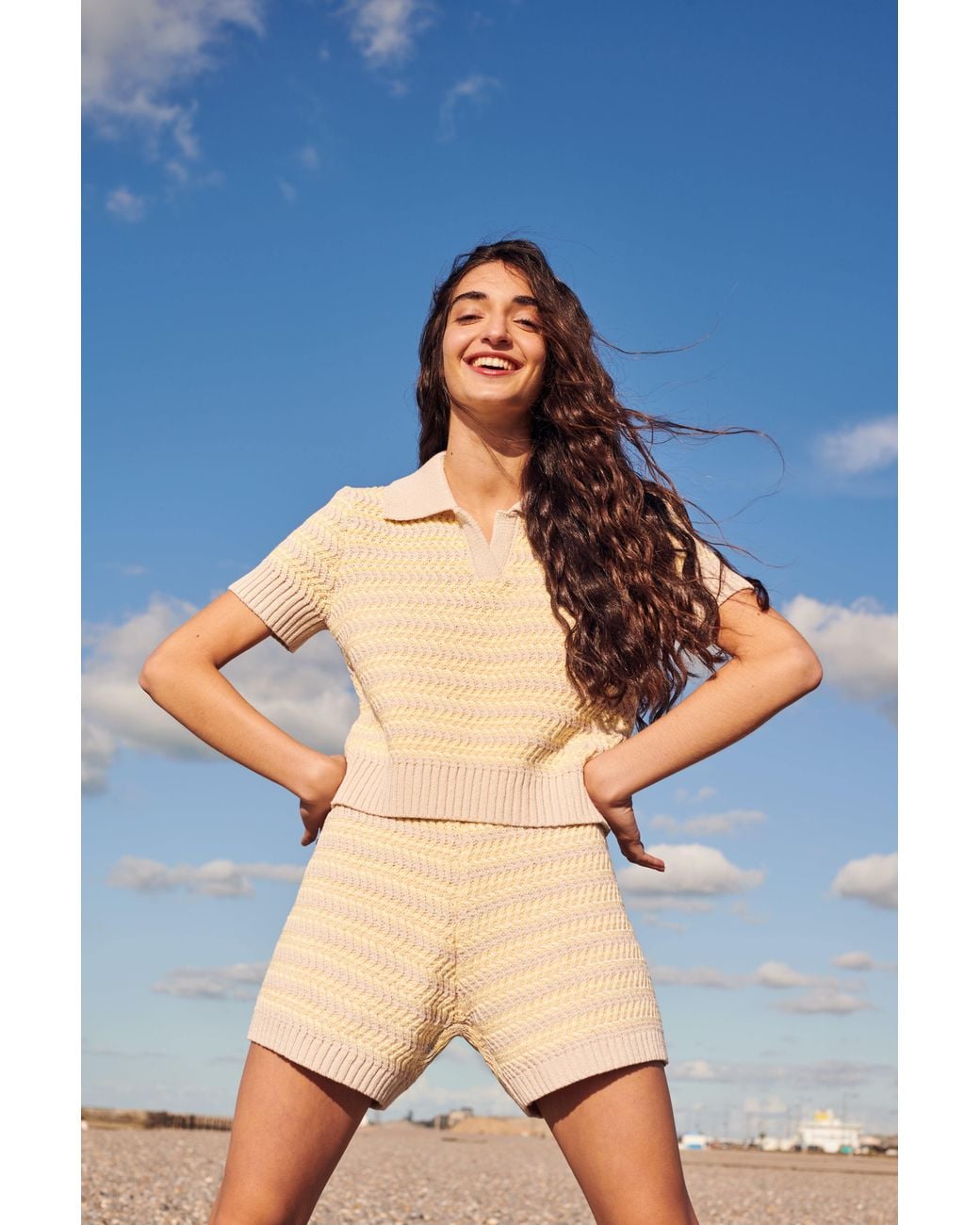 Gigi Knitwear Natural Neutrals Stripe Polo Top