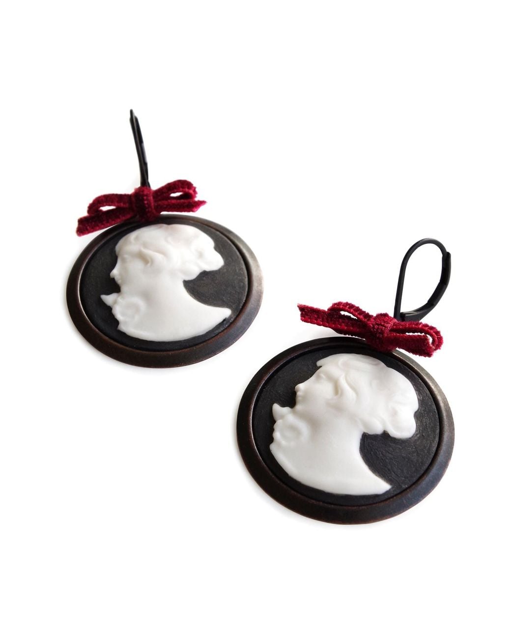 POPORCELAIN Metallic Dark Romance Goddess Round Porcelain Cameo Earrings